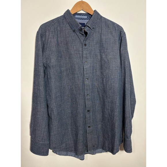 Tommy Bahama Other - Tommy Bahama Dress Shirt L  Blue Plaid L/S Button Down Linen Cotton‎ Beach